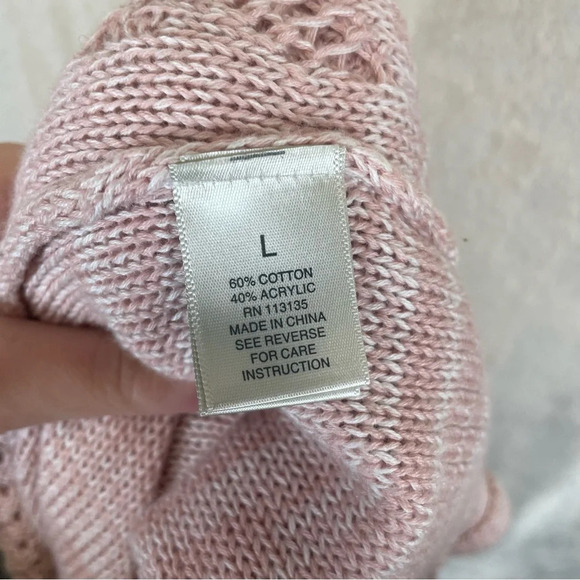 Leo & Nicole Marled Rib Trim Pointelle Cardigan pink women’s large open front - Picture 9 of 10